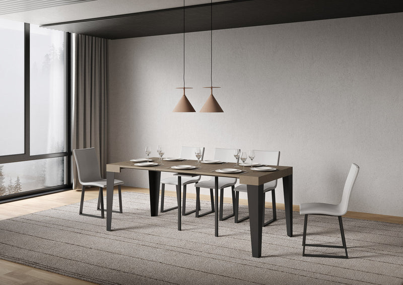 Consolle Allungabile 90-196x40x77 cm Flame Small Tortora Telaio Antracite 