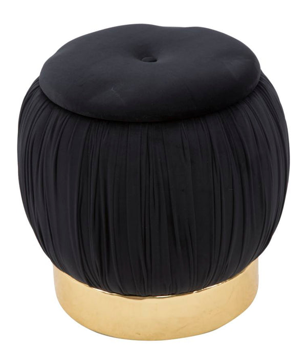 Paris Pouf de Rangement Noir Ø41x41 cm en Bois Éponge et Polyester Noir et Doré sconto