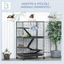 Gabbia per Conigli a 5 Livelli con 4 Ingressi e Amaca 80x52x128 cm in Metallo e PP Argento e Nero