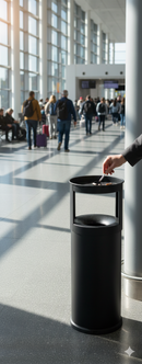 Pattumiera Gettacarte Ø25xh80 cm Autoestinguente Posacenere in Acciaio Verniciato Nero