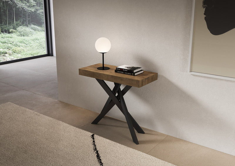 Consolle Allungabile 90-300x40x77 cm Saki Noce Gambe Antracite 