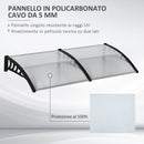Pensilina Tettoia  200x100x26 cm in Policarbonato e Alluminio Nero e Trasparente  