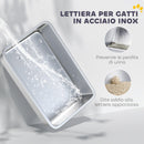 Lettiera per Gatti Chiusa 40,5x60,5x41,5 cm con Vassoio in Acciaio Paletta e Filtri Grigio e Argento      
