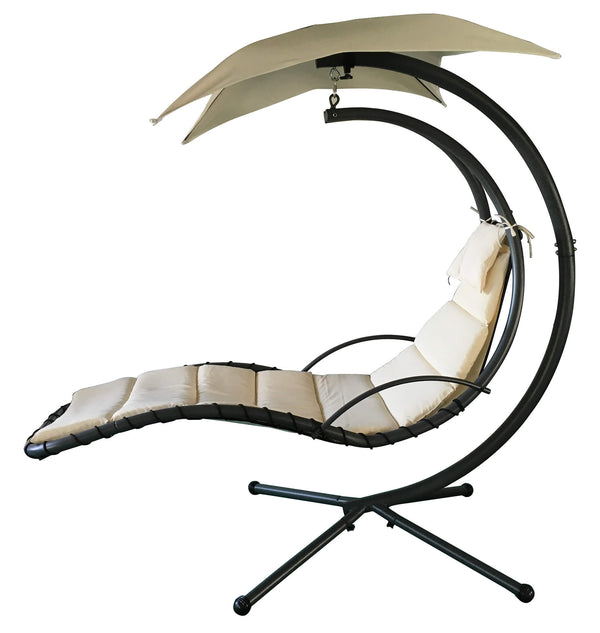 sconto Fauteuil Suspendu à Bascule Relax Chaise Longue 200x116x205 cm en Acier avec Toit Ecru