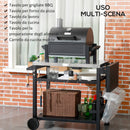 Carrello Barbecue con Tavolino Pieghevole 125x65x84 cm in Acciaio Inox Nero