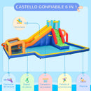 Castello Gonfiabile per Bambini 590x460x220 cm con Scivolo Porta e Canestro in Tessuto Oxford