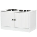 Ciotole per Cani Rialzate con Armadietto da 44L e 2 Ciotole in Acciaio 60x30x35.5cm Bianco