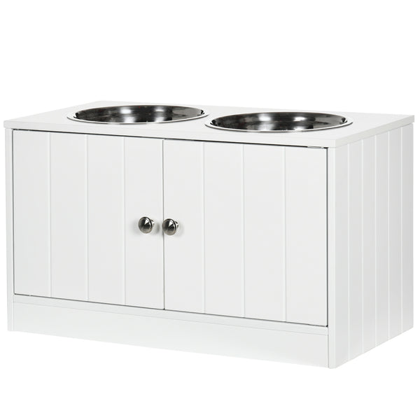 Ciotole per Cani Rialzate con Armadietto da 44L e 2 Ciotole in Acciaio 60x30x35.5cm Bianco prezzo