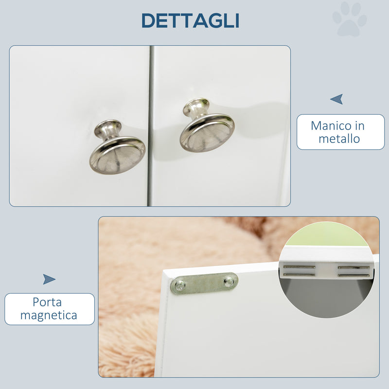 Ciotole per Cani Rialzate con Armadietto da 44L e 2 Ciotole in Acciaio 60x30x35.5cm Bianco