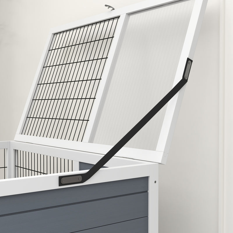 Conigliera in Legno da Interno a 2 Livelli con Ruote Vassoi Estraibili e Rampe Grigio