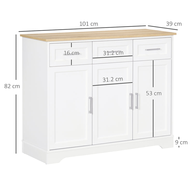 Credenza Moderna 3 Cassetti e 3 Ante 101x39x82 cm in MDF e Truciolato Bianco