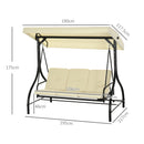 Dondolo da Giardino 3 Posti con Tettuccio Regolabile in Metallo e tessuto Teslin Beige e Nero