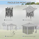 Gazebo da Giardino con Luci LED 336x336x250-270 cm in Acciaio e tessuto Oxford Grigio