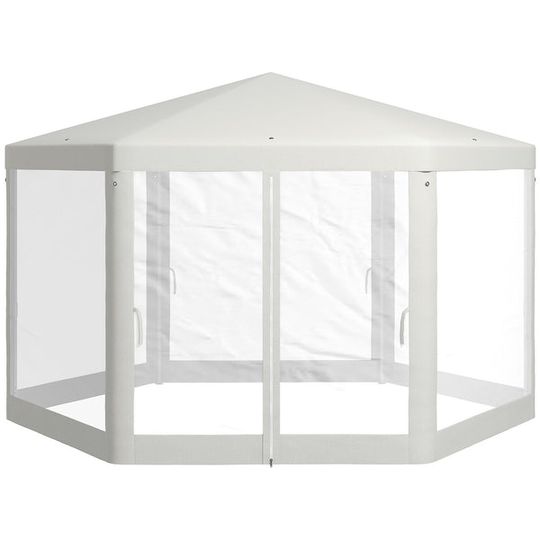online Gazebo da Giardino Esagonale con Doppio Ingresso 3.94x3.94x2.5 m in Metallo e Poliestere Crema