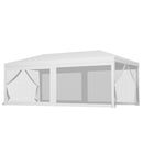 Gazebo da Giardino per Feste con 6 Pareti Rimovibili a Zanzariera 582x295x255cm Bianco