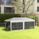 Gazebo da Giardino per Feste con 6 Pareti Rimovibili a Zanzariera 582x295x255cm Bianco