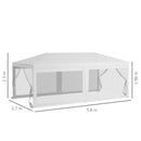 Gazebo da Giardino per Feste con 6 Pareti Rimovibili a Zanzariera 582x295x255cm Bianco