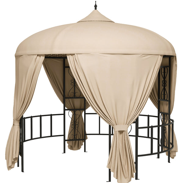 sconto Gazebo da Giardino Rotondo Ø3m con Tende e Prese d'Aria in Metallo e Poliestere Beige