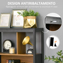 Mobile Libreria  4 Livelli Aperti con Armadietto 76.5x30x150 cm in Truciolato e MDF Marrone e Nero