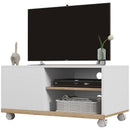 Mobile TV 42" Max con 2 Ripiani Aperti e Anta e Ruote 80x45x39.5 cm in Truciolato Bianco
