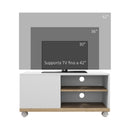 Mobile TV 42"" Max con 2 Ripiani Aperti e Anta e Ruote 80x45x39.5 cm in Truciolato Bianco