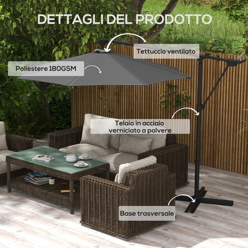 Ombrellone da Giardino Decentrato Ø2,92x2,43m in Poliestere e Acciaio Grigio