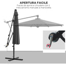 Ombrellone da Giardino Decentrato Ø2,92x2,43m in Poliestere e Acciaio Grigio