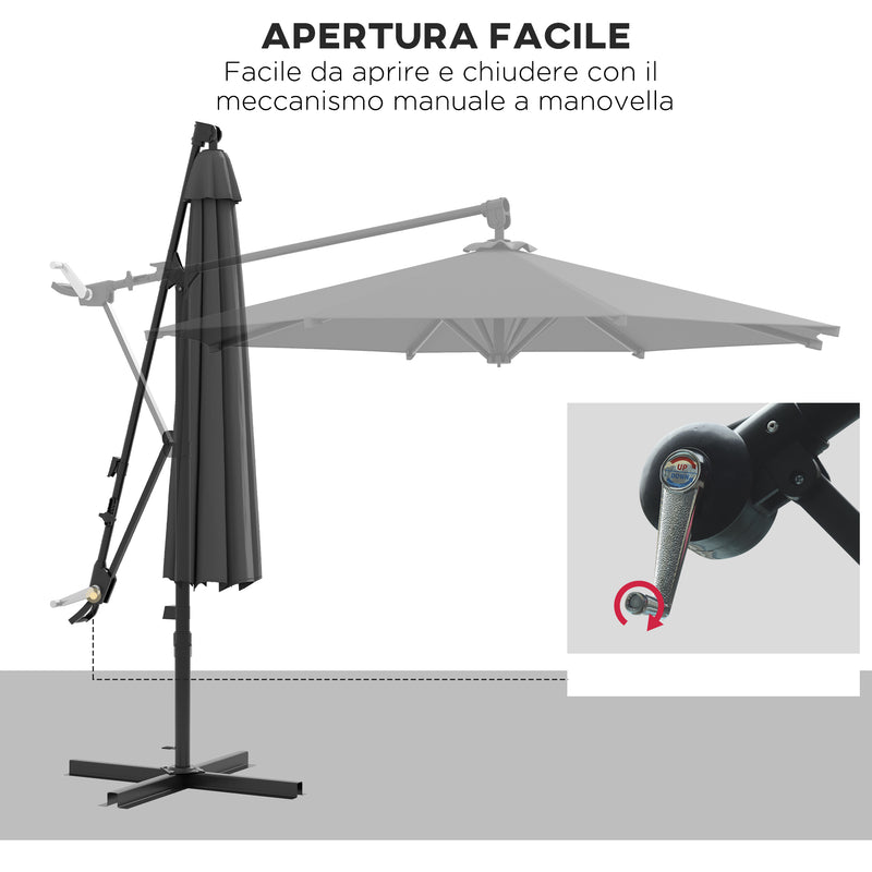 Ombrellone da Giardino Decentrato Ø2,92x2,43m in Poliestere e Acciaio Grigio