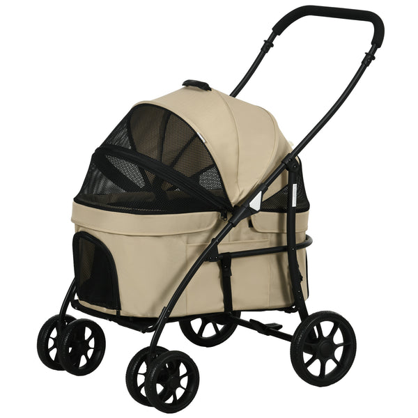 online Passeggino per Cani Taglia Piccola con Tettuccio Regolabile e 2 Guinzagli 81x68x98.5 cm Nero e Khaki