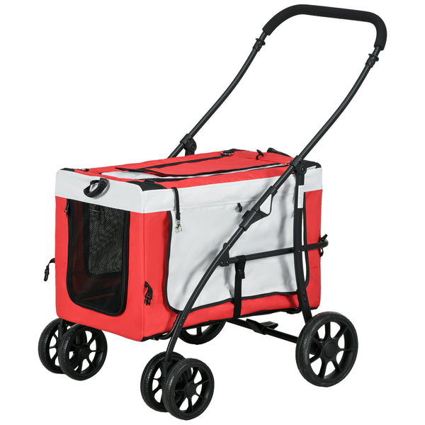 Passeggino per Cani Taglia Piccola e Mini con 2 Guinzagli e Custodia Portaoggetti 81x58x97.5 cm Rosso sconto