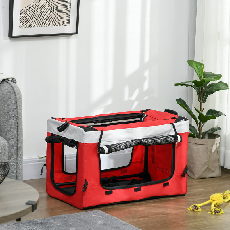 Passeggino per Cani Taglia Piccola e Mini con 2 Guinzagli e Custodia Portaoggetti 81x58x97.5 cm Rosso