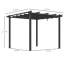 Pergola Gazebo 3x3 m con 8 Fori di Drenaggio in Alluminio Metallo e Poliestere Grigio Scuro