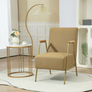 Poltrona Moderna per Soggiorno e Camera da Letto 62x81x92 cm in Tessuto Effetto Lino Marrone e Oro