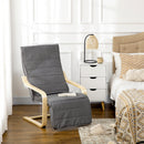 Poltrona Relax con Poggiapiedi a 5 Livelli e Poggiatesta in Legno di Betulla e Tessuto Grigio