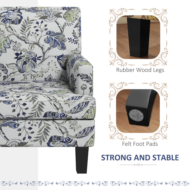 Poltroncina Retrò 71x74x82,5 cm in Tessuto con Finitura a Borchie e Fantasia a Fiori