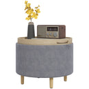 Pouf Contenitore Vellutato da 120 kg max 56x56x42 cm con Vassoio a Ribalta in MDF e Rovere Grigio