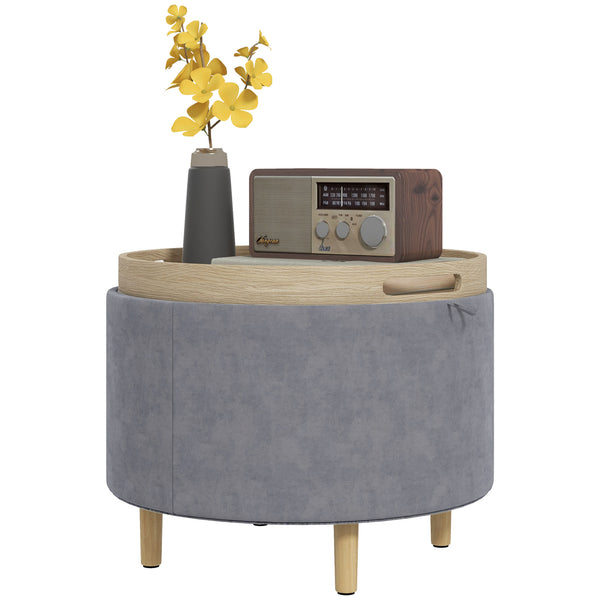 prezzo Pouf Contenitore Vellutato da 120 kg max 56x56x42 cm con Vassoio a Ribalta in MDF e Rovere Grigio