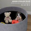 Pouf Contenitore Vellutato da 120 kg max 56x56x42 cm con Vassoio a Ribalta in MDF e Rovere Grigio