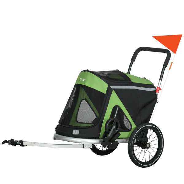 Carrello Rimorchio per Cani da Bicicletta 2 in 1 Pieghevole con Catarifrangenti e Bandierina Verde online