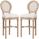 Set 2 Sgabelli da Bar con Schienale Cuscini e Poggiapiedi 48x56x118 cm in Legno e Poliestere Crema