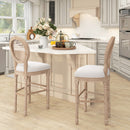 Set 2 Sgabelli da Bar con Schienale Cuscini e Poggiapiedi 48x56x118 cm in Legno e Poliestere Crema