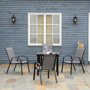 Set 4 Sedie da Giardino Impilabili 54x75,5x95 cm con Braccioli in Metallo e Tessuto a Rete Grigio