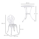 Set Tavolino e 2 Sedie da Giardino in Alluminio Bianco