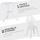 Set Tavolino e 2 Sedie da Giardino in Alluminio Bianco