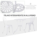 Set Tavolino e 2 Sedie da Giardino in Alluminio Bianco