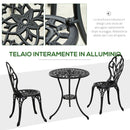 Set Tavolino e 2 Sedie da Giardino in Alluminio Nero