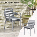 Set Tavolo e 6 Sedie Impilabili da Giardino in Acciaio Grigio Chiaro