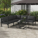 Set Salotto da Giardino Divano Angolare e 2 Tavolini in Acciaio e Poliestere Grigio