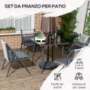 Set Tavolo con Piano in Vetro e 4 Sedie da Giardino in Alluminio e Poliestere Grigio Scuro
