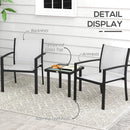 Set Tavolino con Piano in Vetro e 2 Sedie Impilabili da Giardino in Acciaio e Tessuto Grigio Chiaro